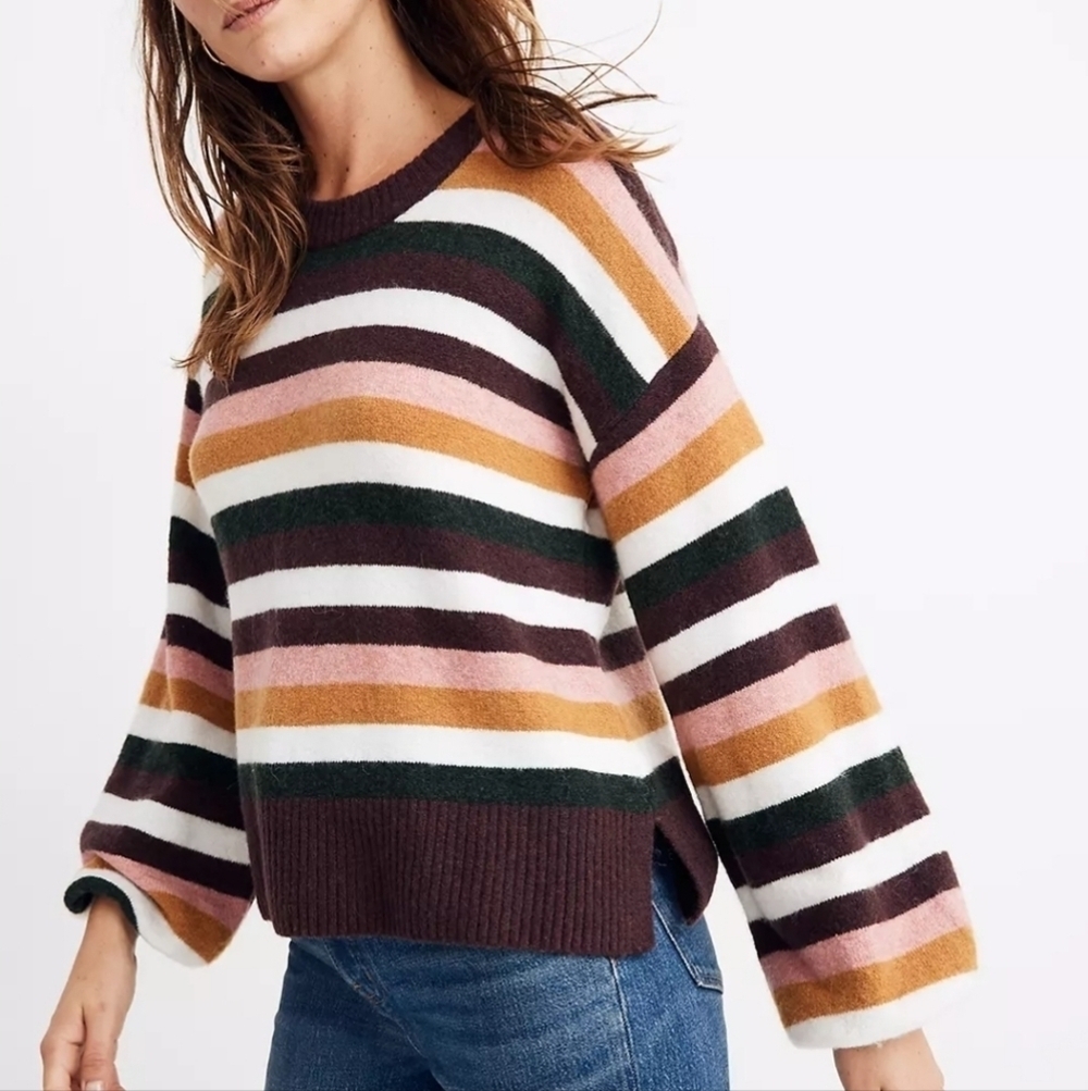Madewell Striped Payton Pullover Sweater in Coziest Yarn Large Striped Fall